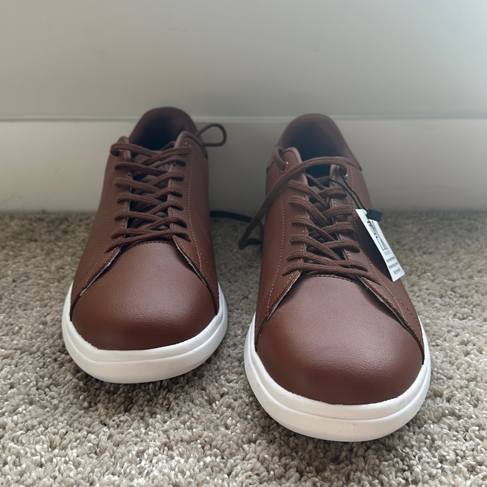 PX Clothing Brown Leather Low top Lace-Up Sneakers